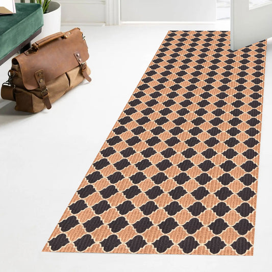 Playa Rug 3 x 42 (ft) Knotted Trellis-Black Rectangular Indoor/Outdoor Trellis Pet Friendly Runner rug