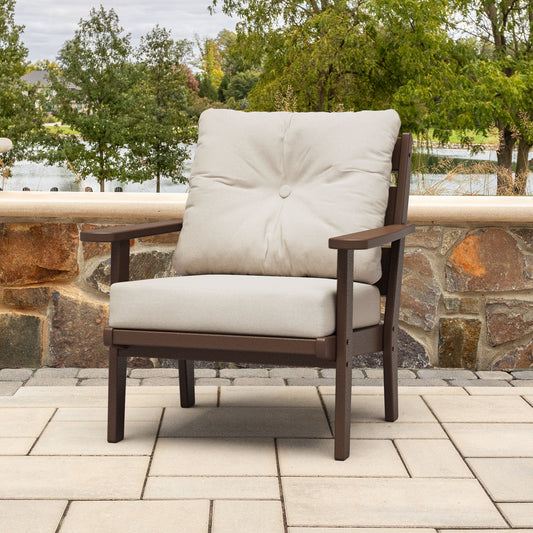 allen + roth by POLYWOOD Oakport Mahogany HDPE Frame Stationary Conversation Chair with Beige Cushioned Seat