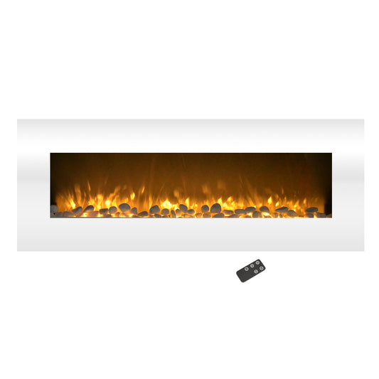 Hastings Home 54-in W White Wall mount LED Flat wall Electric Fireplace with Remote Control Included