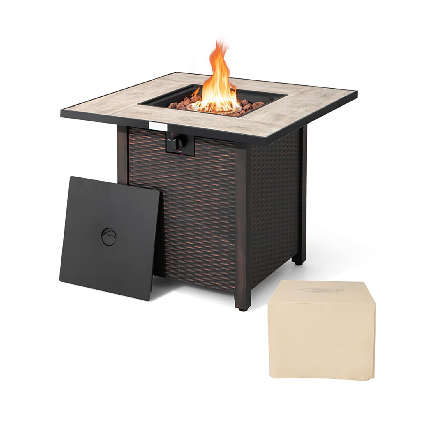 Sumyeg 30-in W 50000 Maximum BTUs Steel Rectangle Portable Liquid propane Fire pit table