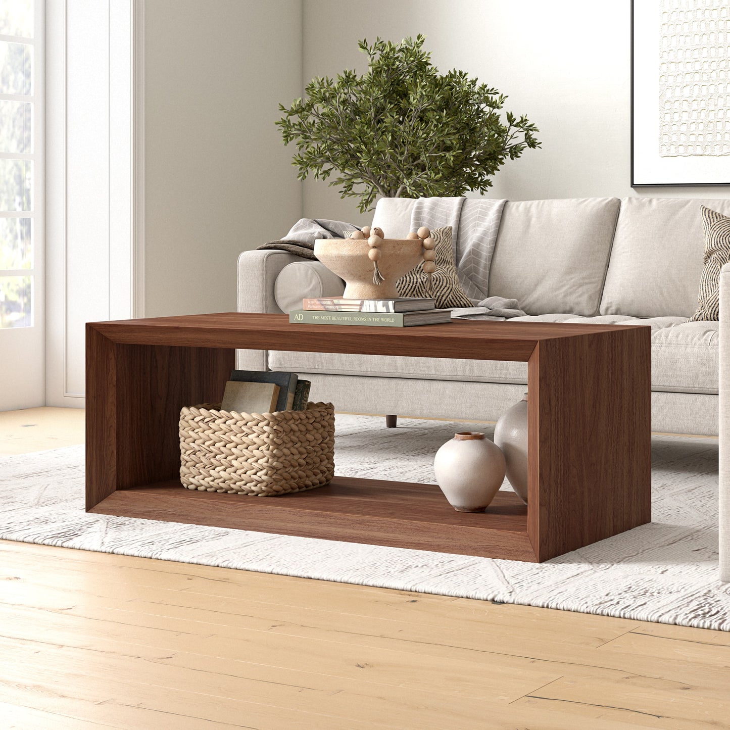 Hailey Home Modern MDF Satin Walnut 48-in W x 18-in H Coffee Table