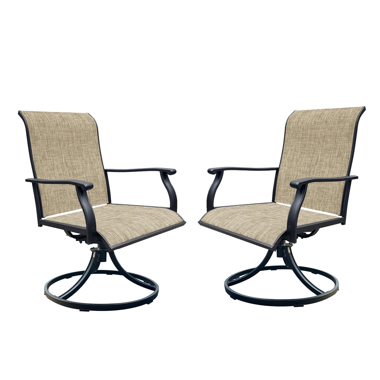 GZMR Swivel Breathable Textilene Dining Chairs Set of 2 Set of 2 Black Metal Frame Swivel Dining Chair with Brown Mesh Seat