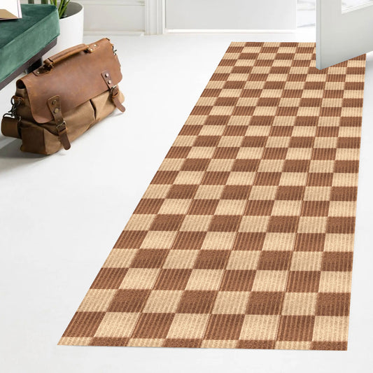 Playa Rug 3 x 46 (ft) Check-Beige Rectangular Indoor/Outdoor Geometric Pet Friendly Runner rug