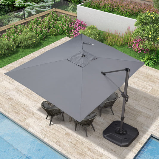 PURPLE LEAF 9-ft Aluminum Light gray Crank Cantilever Patio Umbrella