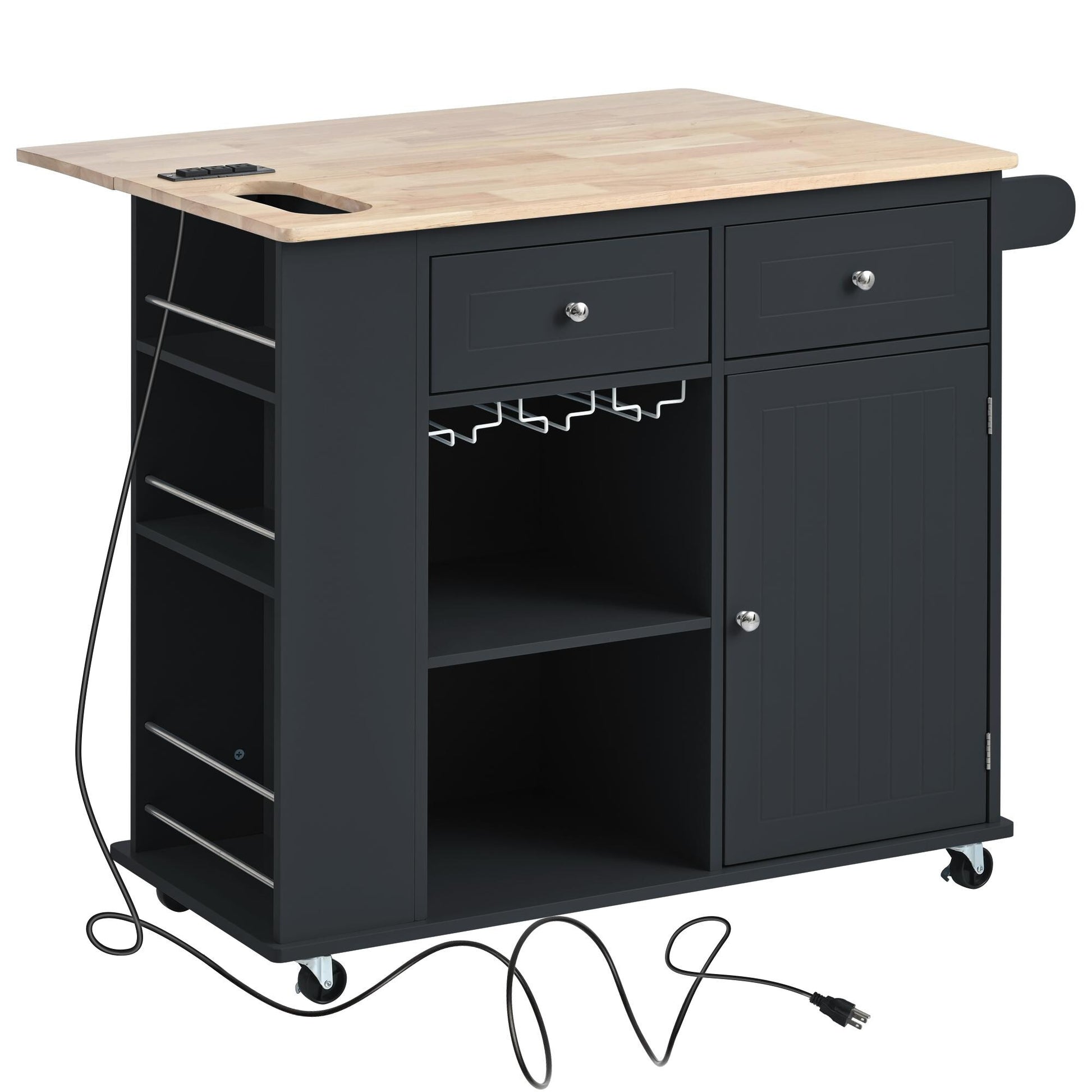 Bayfeve Black MDF Base with Wood Rolling Kitchen Island ( 29.33-in x 39.8-in x 33.7-in )