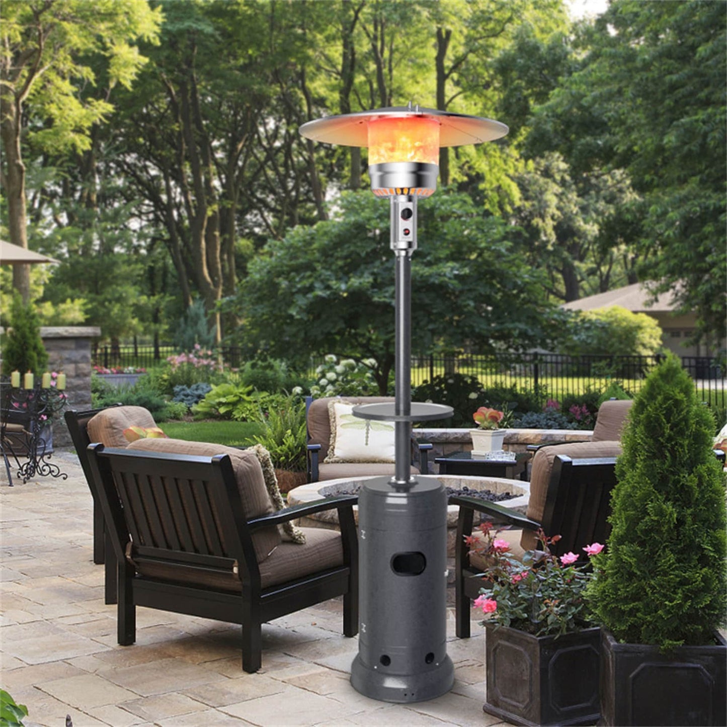 BABOOM 48000 -BTU Gray Steel Floorstanding Liquid propane Patio Heater