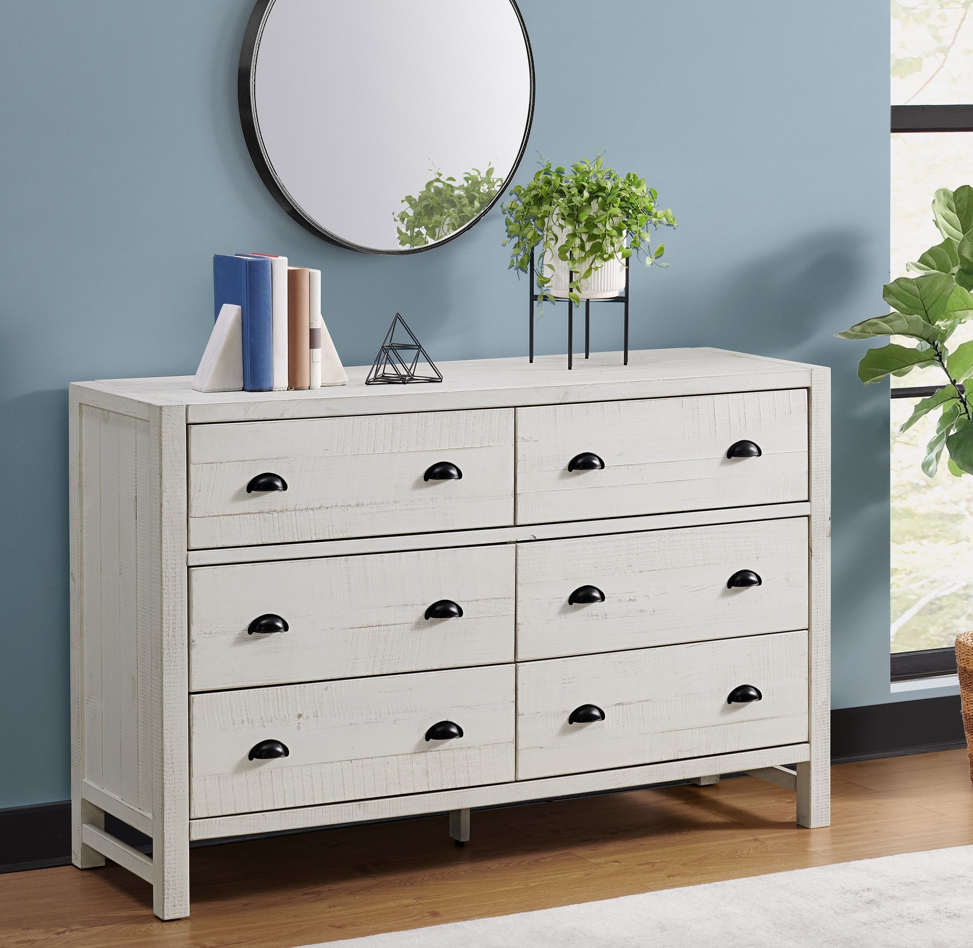 Alaterre Furniture Windsor Double Dresser Driftwood White Pine 6 -Drawer Standard dresser