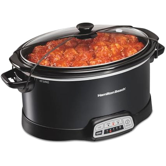 7-Quart Programmable Slow Cooker - 3 Temp Settings, Portable Lid Latch for Travel, Dishwasher-Safe Crock - Black