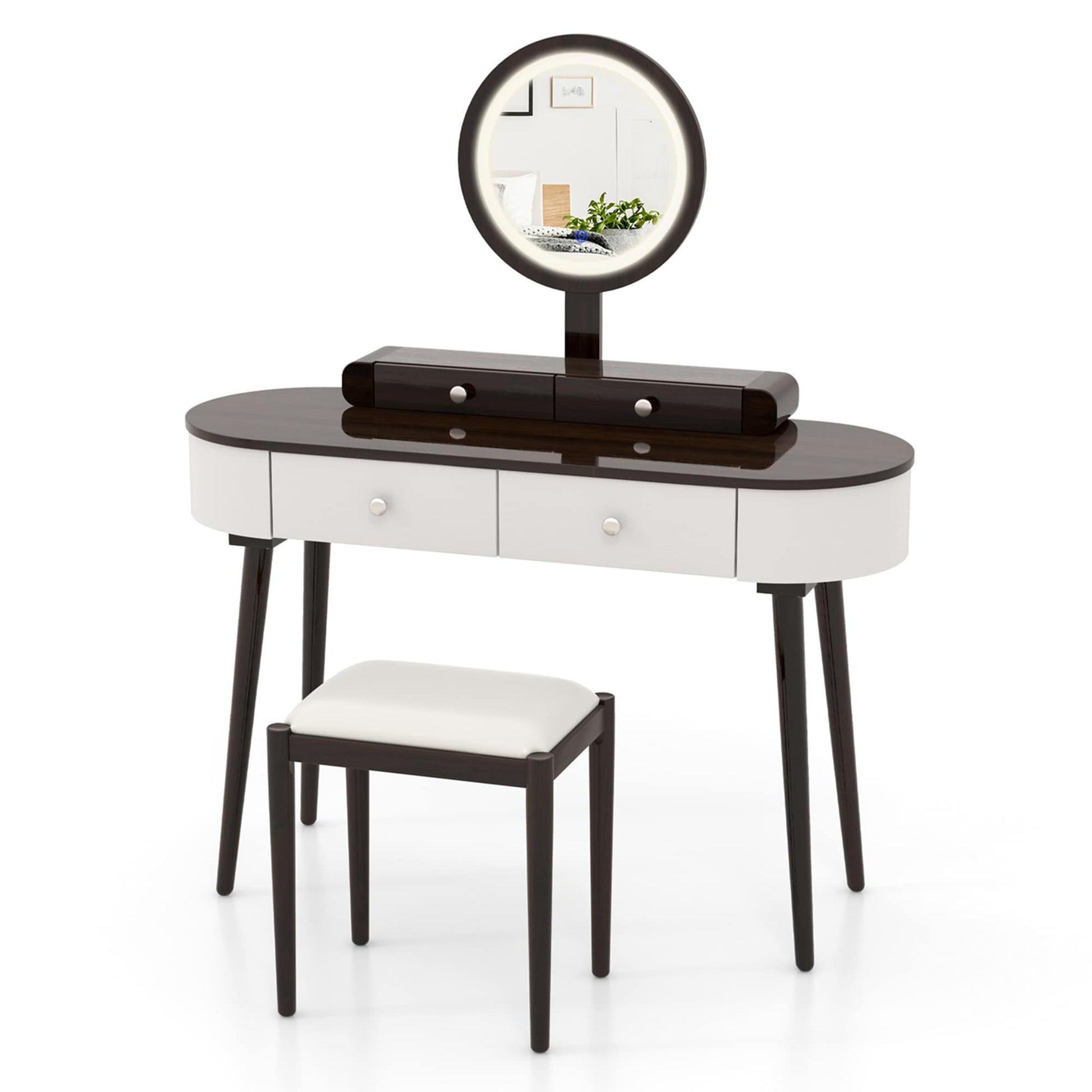 Costway 16.5-in White + Brown Makeup Vanity