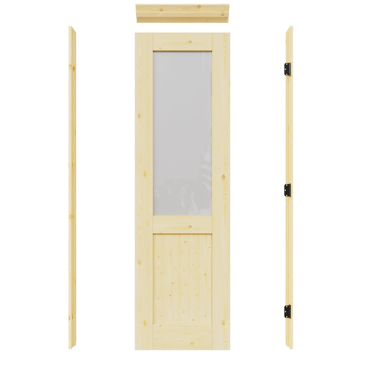 JUJUBON 24-in x 80-in Natural Quickly Assemble Jamb Solid core 1-panel Frosted glass Right hand Textured Unfinished Pine Wood Flat Jamb Single Prehung Interior Door
