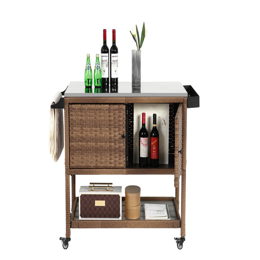 Bybafun Brown Steel Outdoor Serving Cart