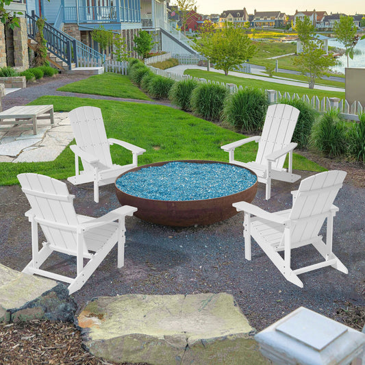 Sonkuki Patio Chair Set of 4 White Plastic Frame Stationary Adirondack Chair with Solid Seat