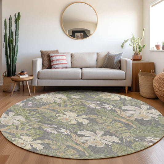 Addison Rugs Chantille ACN1708GY 8 x 8 (ft) Loomed Gray Round Indoor/Outdoor Machine washable Pet Friendly Area rug