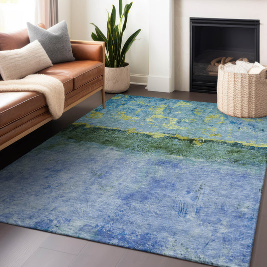 Addison Rugs Chantille ACN1716BU 8 x 10 (ft) Loomed Blue Rectangular Indoor/Outdoor Machine washable Pet Friendly Area rug