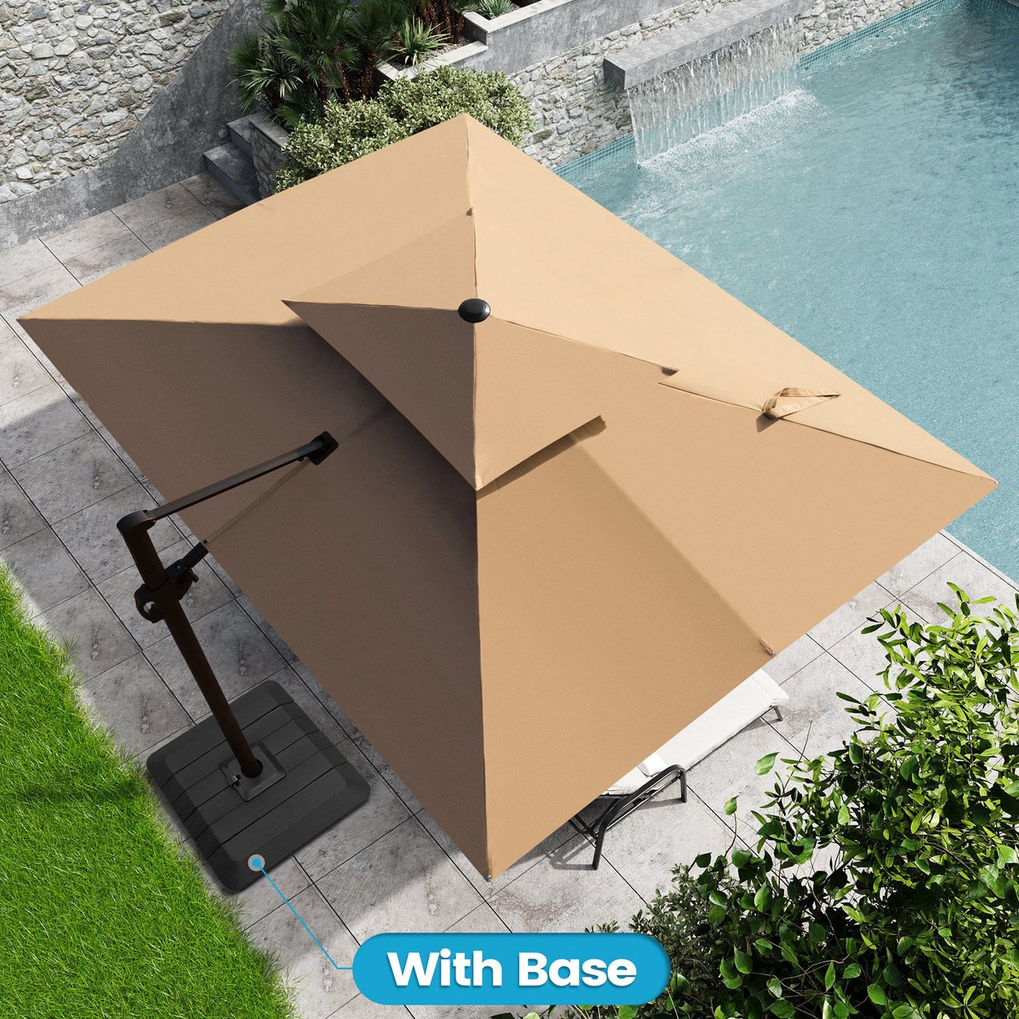 Crestlive Products 11-ft Aluminum Tan No-tilt Cantilever Patio Umbrella with Base