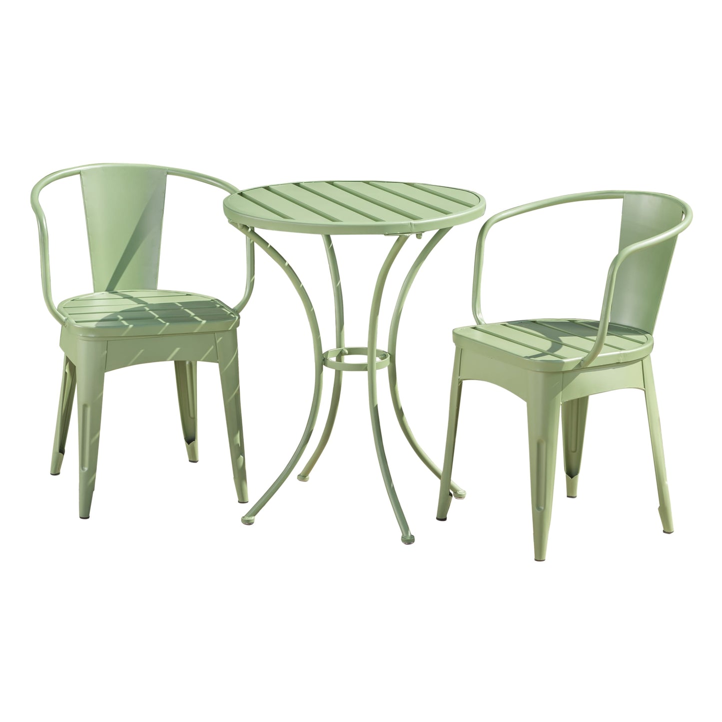 Best Selling Home Decor Mayfield 3 -Piece Matte Green Bistro Patio Dining Set Iron Round Table with 2 Stationary Chairs