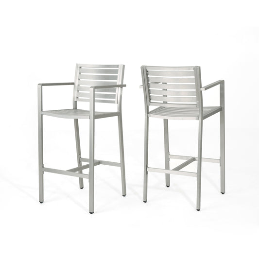 Best Selling Home Decor Cape Coral Set of 2 Silver Metal Frame Stationary Bar Stool Chair with Silver Solid Seat