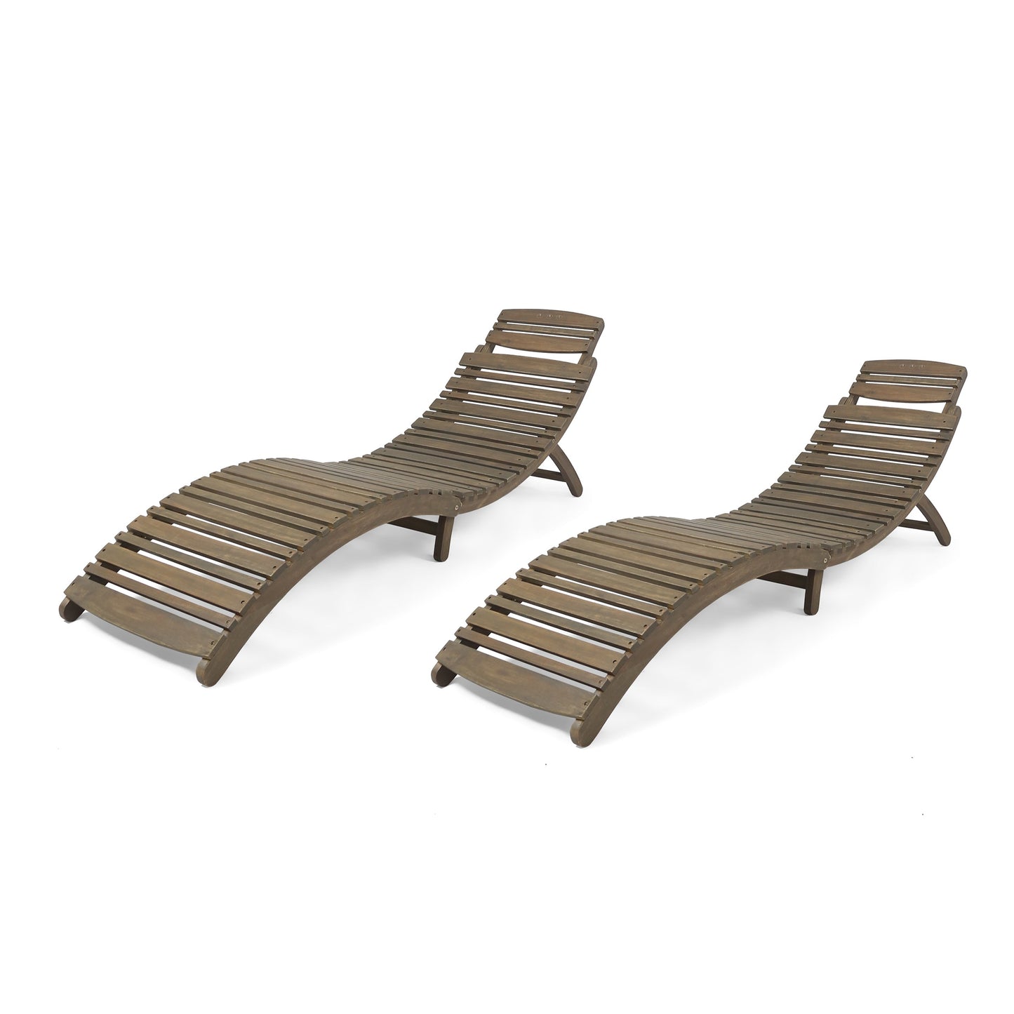 Best Selling Home Decor Lahaina Set of 2 Grey Wood Frame Stationary Chaise Lounge Chair with Gray Slat Seat