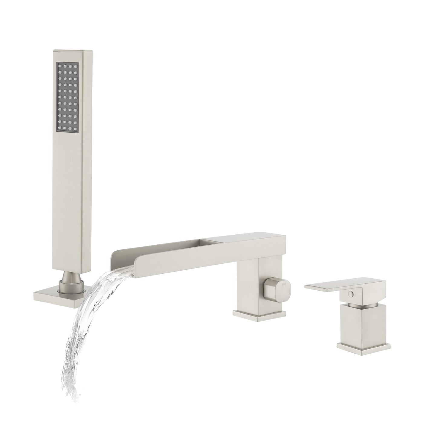 CASAINC Bathtub Filler Faucet with Sprayer Brushed Nickel 1-handle Deck-mount Roman Waterfall Bathtub Faucet with Hand Shower ( Valve Included )