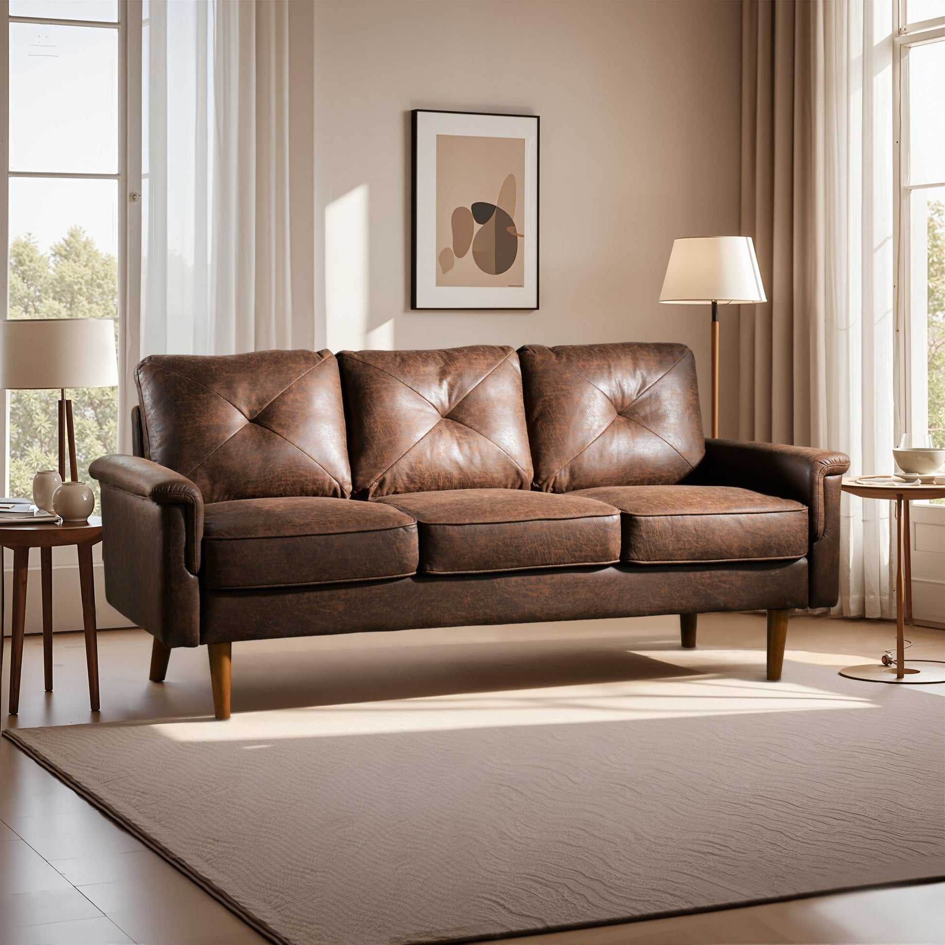 ALTRIGUS 71.65-in Modern Dark Brown Suede 3 -seater Sofa