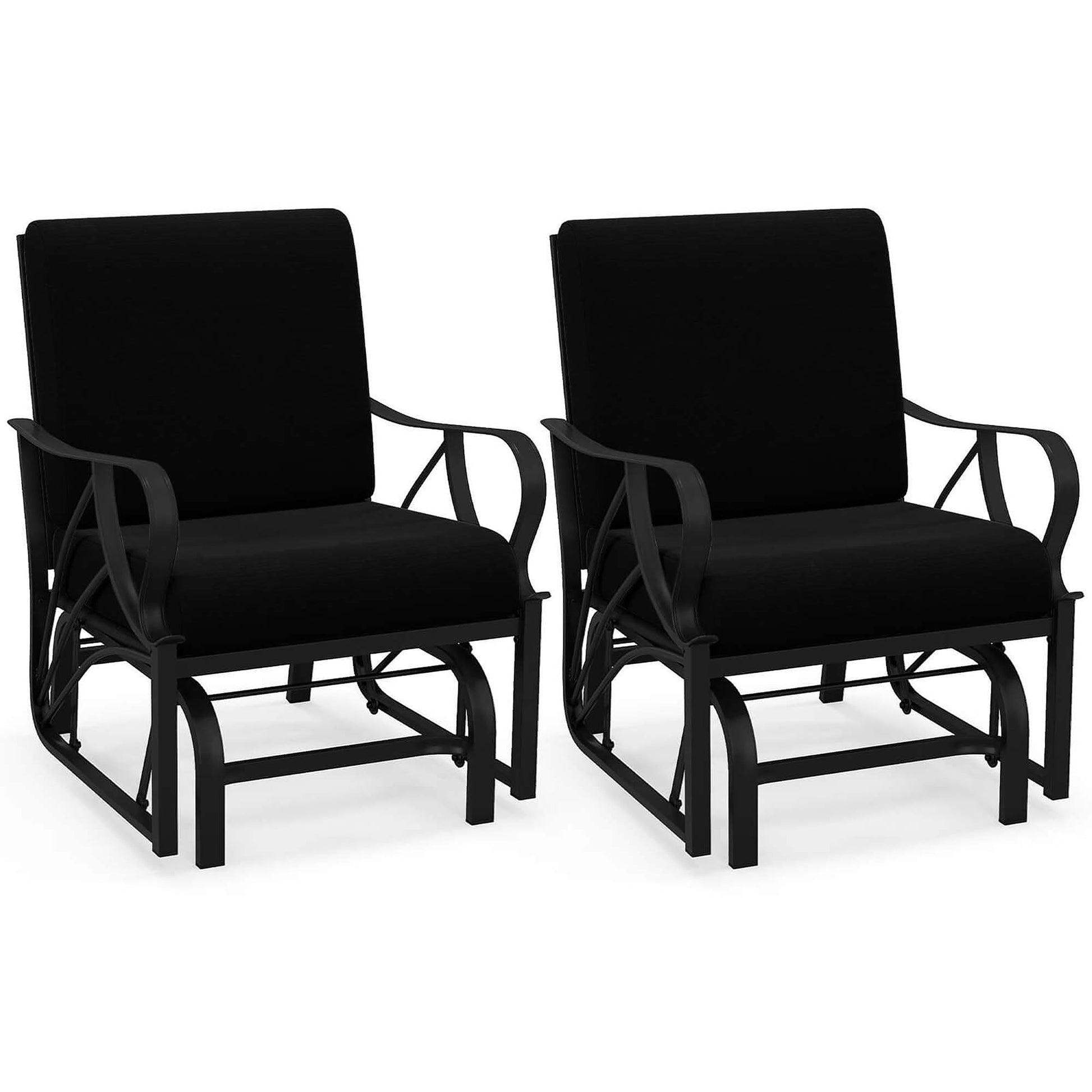 Costway Set of 2 Black Metal Frame Glider Rocking Chair with Black Cushioned Seat