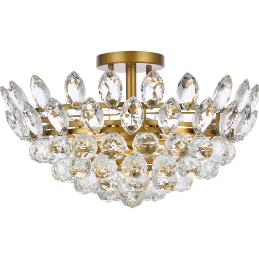 Elegant Lighting Emilia 5 - Light Brass Brass Contemporary Incandescent Crystal And Iron Flush Mount Light