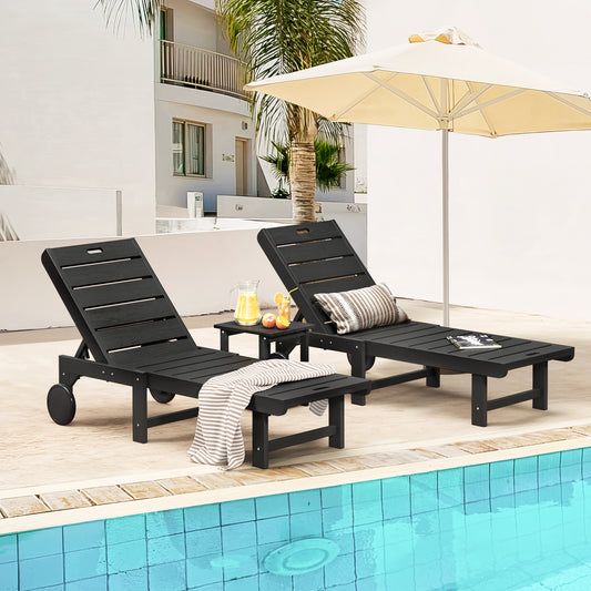 Yurevna Chaise lounge Set of 2 Black HDPE Frame Stationary Chaise Lounge Chair with Slat Seat