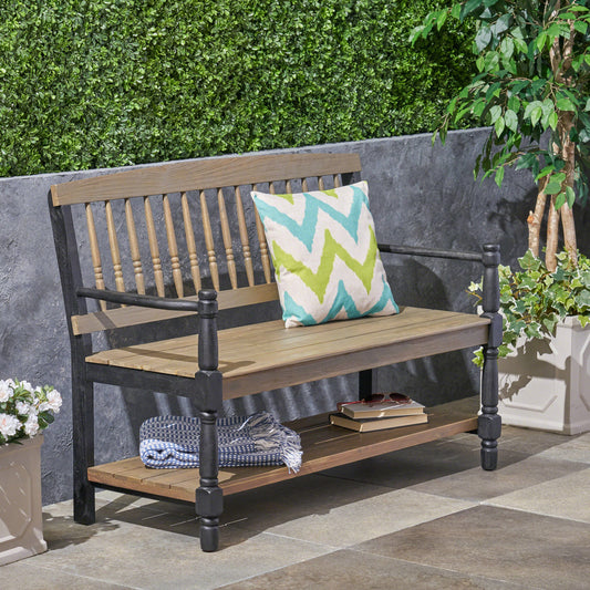 AAZJ Patio Benches 51-in W x 36-in H Natural Wood Acacia Garden Bench