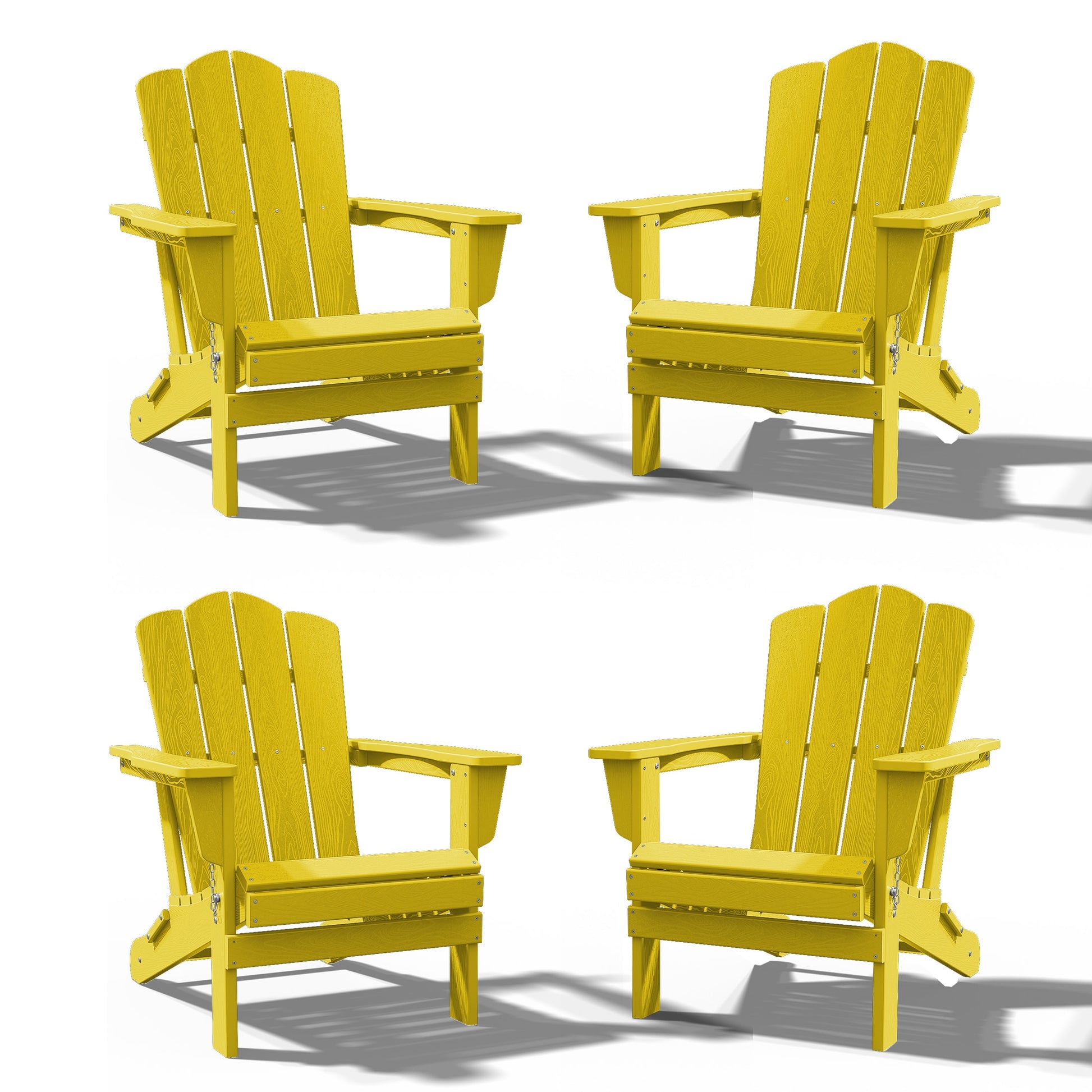 JEAREY HDPE Folding Adirondack Chair Set of 4 Set of 4 Stackable Yellow HDPE Frame Stationary Adirondack Chair with Slat Seat