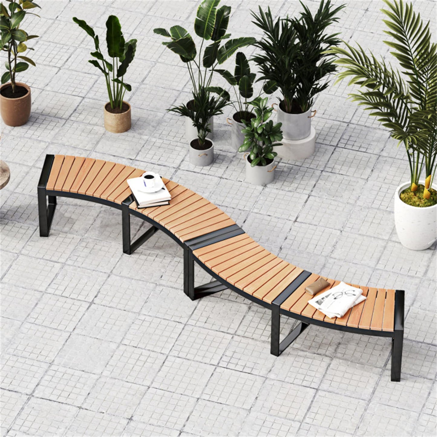 BABOOM 2 Pieces Patio Curved Bench 57.5-in W x 18-in H natural Acacia Garden Bench