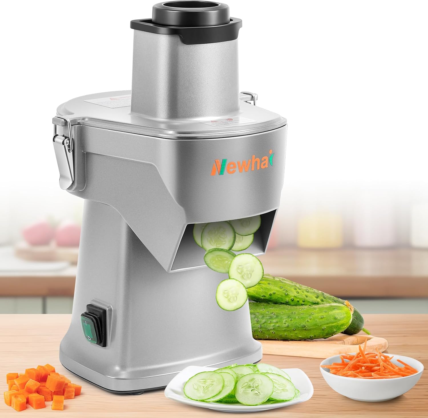 Newhai Upgraded 4 In 1 Electric Vegetable Dicer Slicer Shredder Strip Cutter Commercial Vegetable & Fruit Chopper Multifunctional Automatic Veggie Cutter for Onion Potato Cabbage Lemon, 200W, 110V