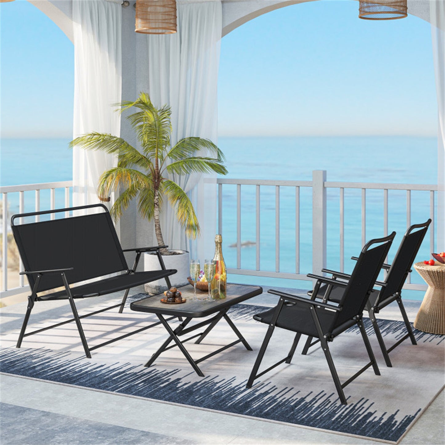 BABOOM Patio Folding Furniture Set 4 -Piece Patio Conversation Set with Black Fabric