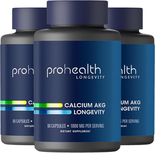 ProHealth, Ca AKG Supplement (Alpha Ketoglutarate) (1,000 mg per 2 Capsule Serving, 60 Capsules). Supports Cellular Energy, Metabolic Function and Healthy Aging Processes (3 Pack)