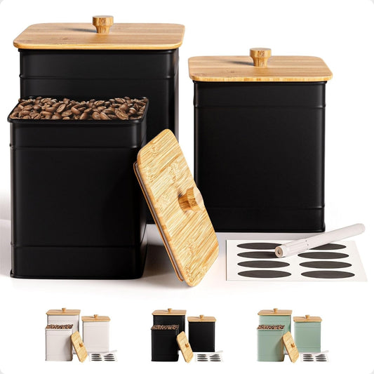 Kitchen Canisters for Countertop Set of 3 with Customizable Chalkboard Labels & Marker Pen - Big Iron Kitchen Canisters with Airtight Lids - Black Canister Set - Flour and Sugar Containers Farmhouse
