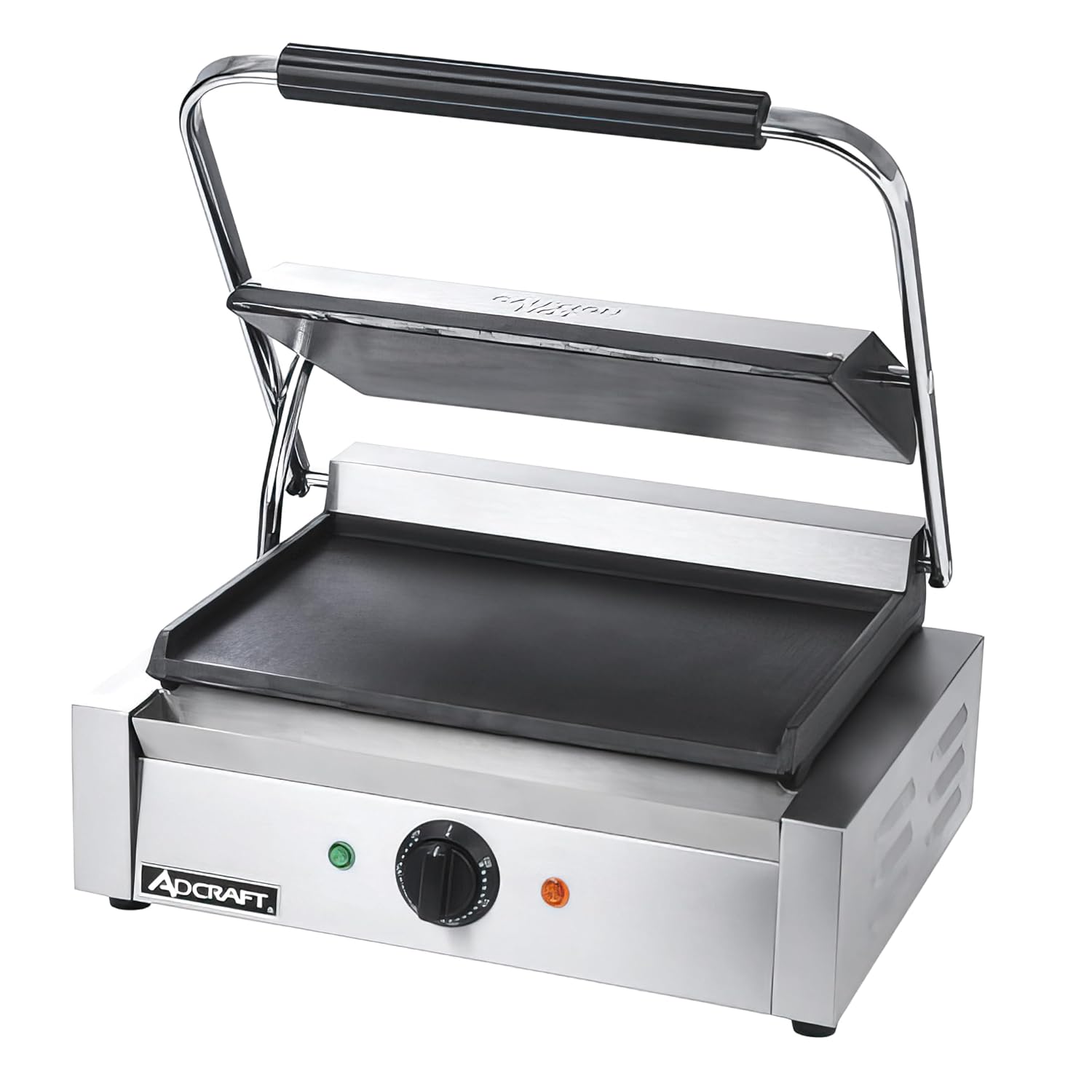 Adcraft SG-811E/F Smooth Electric Panini Grill, Panini Press with Cast Iron Smooth Flat Plates, Stainless Steel, 1750-Watts, 120v, NSF