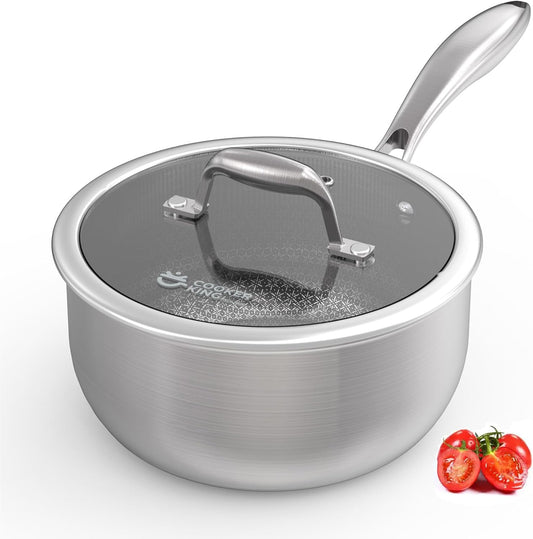 COOKER KING 3 Quart Stainless Steel Saucepan, Nonstick Sauce Pan, Ceramic Suce Pot with Tempered Glass Lid, Induction Pot Compatible with All Cooktops, Dishwasher & Oven Safe(PFAS\/PFOA\/PTFE Free)