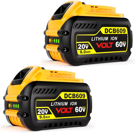 Bayhon 2 Pack 9000mAh High Capacity 20V\/60V MAX Battery Lithium-ion Replacement Compatible with Dewalt 20V\/60V Battery DCB606, DCB609, DCB612 Cordless Power Tools