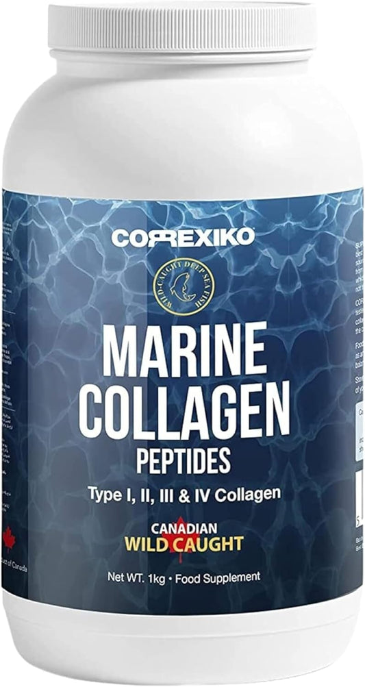 Hydrolyzed Marine Collagen Peptides Powder. Canadian Wild-Caught Fish Skin(Not Scales)-Colageno Hidrolizado en Polvo-Vital Protein Supplement for Skin, Hair, Joints and Digestion, Marine Powder (1kg)