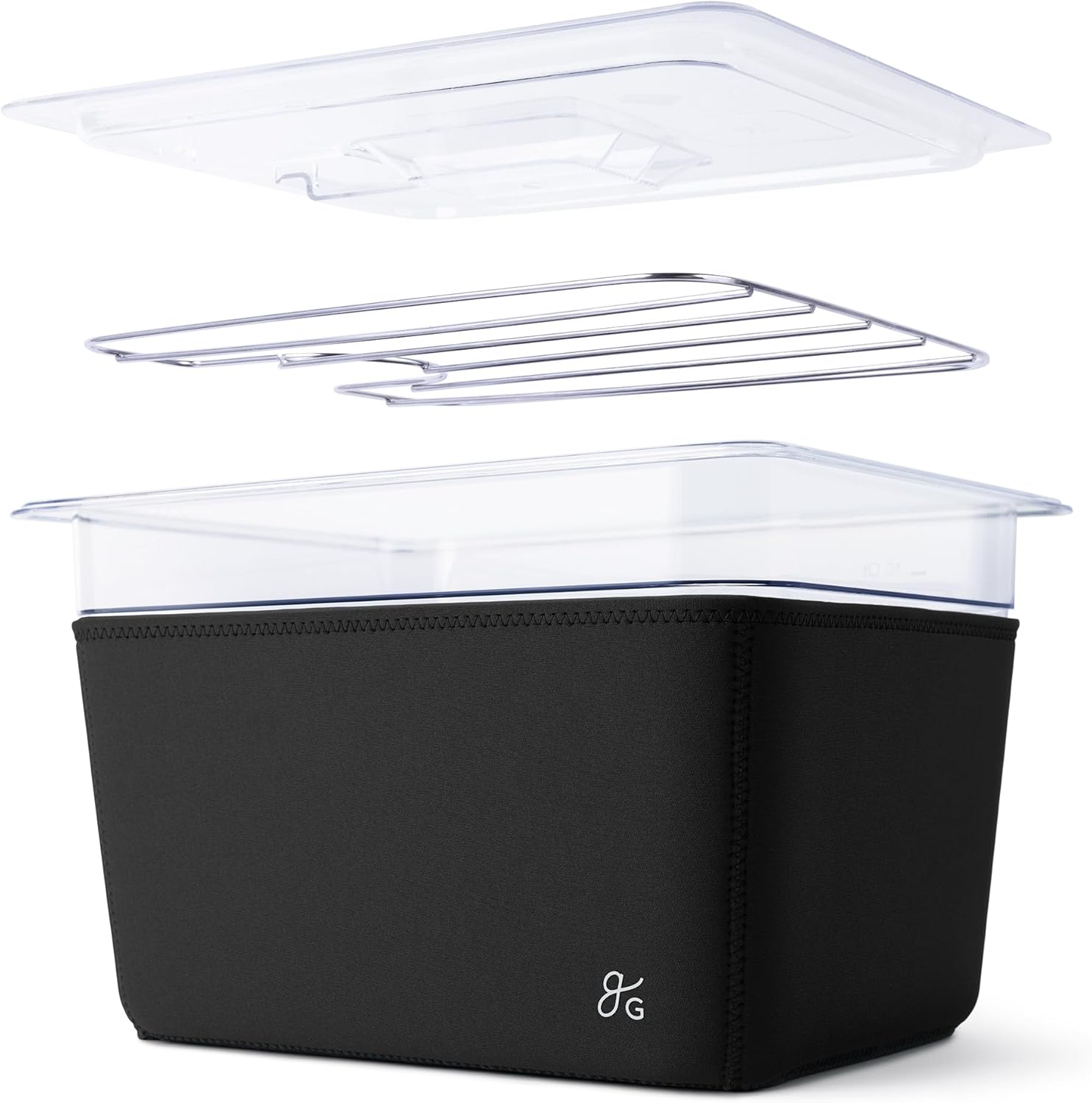 Greater Goods Sous Vide Container 12 Qt with Stainless Steel Rack, Insulation Sleeve, and Lid, (Onyx Black)