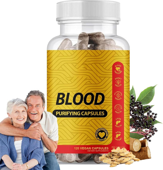 Blood Purifying Capsules, Blood Purifier | 5 Blended Herbal Supplement with Yellow Dock, Burdock Root, Supports Kidney and Liver Health, 120 Capsules (1PC)