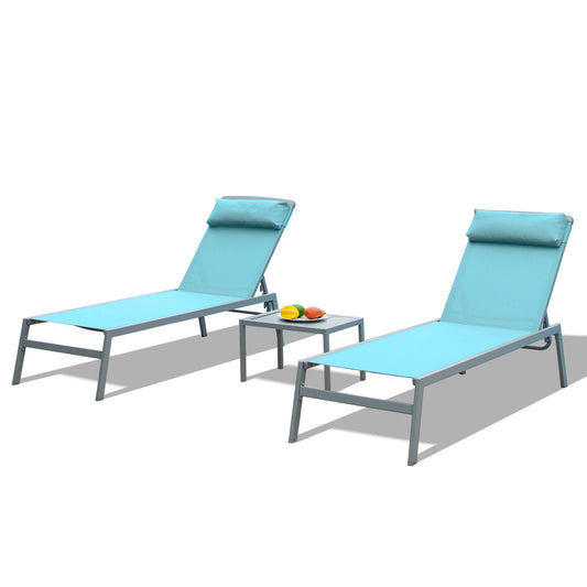 Siavonce Set of 2 Stackable Gray Aluminum Frame Stationary Chaise Lounge Chair with Mesh Seat