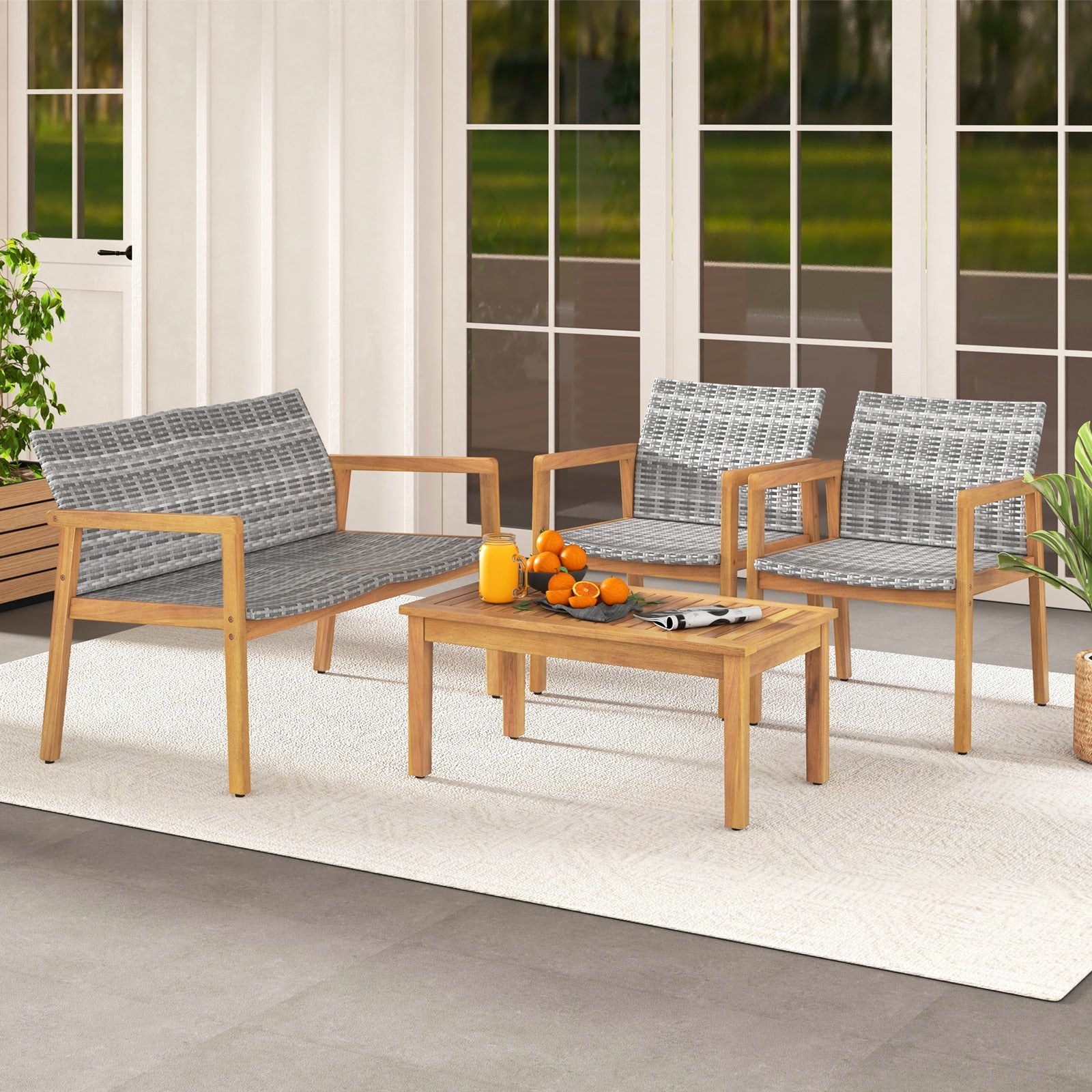 LIVIZA 4 -Piece Rattan Patio Conversation Set with Gray