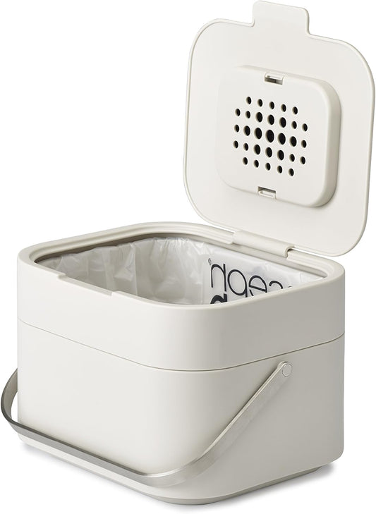 Joseph Joseph Stack Kitchen Food Intelligent Waste Compost Caddy Recycling Bin with Odor Filter, 4 Litre \/ 1 Gallon - Stone