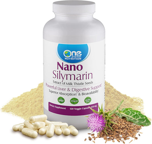 One Planet Nutrition Nano Silymarin Capsules 250 mg (120 Servings), Milk Thistle Seed Extract, Nano for Enhanced Absorption, Supports Detoxification and Overall Health, Non-GMO, Vegan, Gluten Free