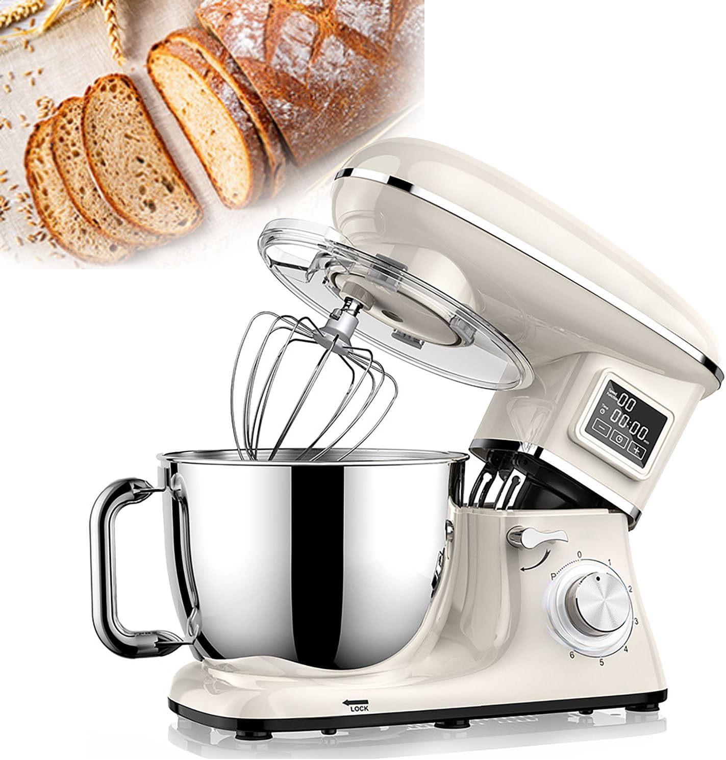 3-In-1 Stand Mixer With 6 Pulse Settings,6.5qt Large Stainless Steel Bowl,Mixer With Dough Hook, Whisk, Mixing Beater,Led Display,Easy To Clean,For Baking, Cake, Cookie, Kneading