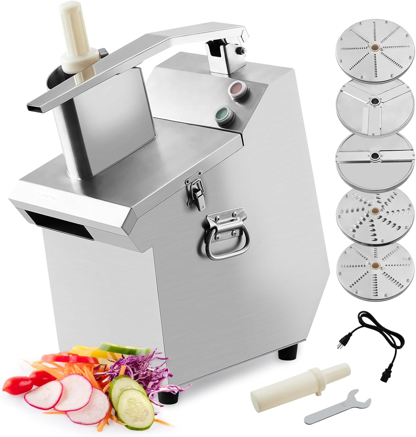 Heavy Duty Commercial Food Processor - 3mm/4mm/7mm Shred & 2mm/4mm Slice Blades, Stainless Steel Electric Food Chopper for Restaurant, Hotel, Kitchen