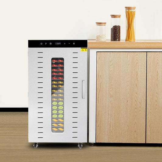 Commercial Electric Food Dehydrator Machine with Wheels 1700W 20 Tray Stainless Steel Food Dehydrator for Meat Beef Jerky 86-194°F Temperature Control 0.5-24h Digital Timer (20 Trays)