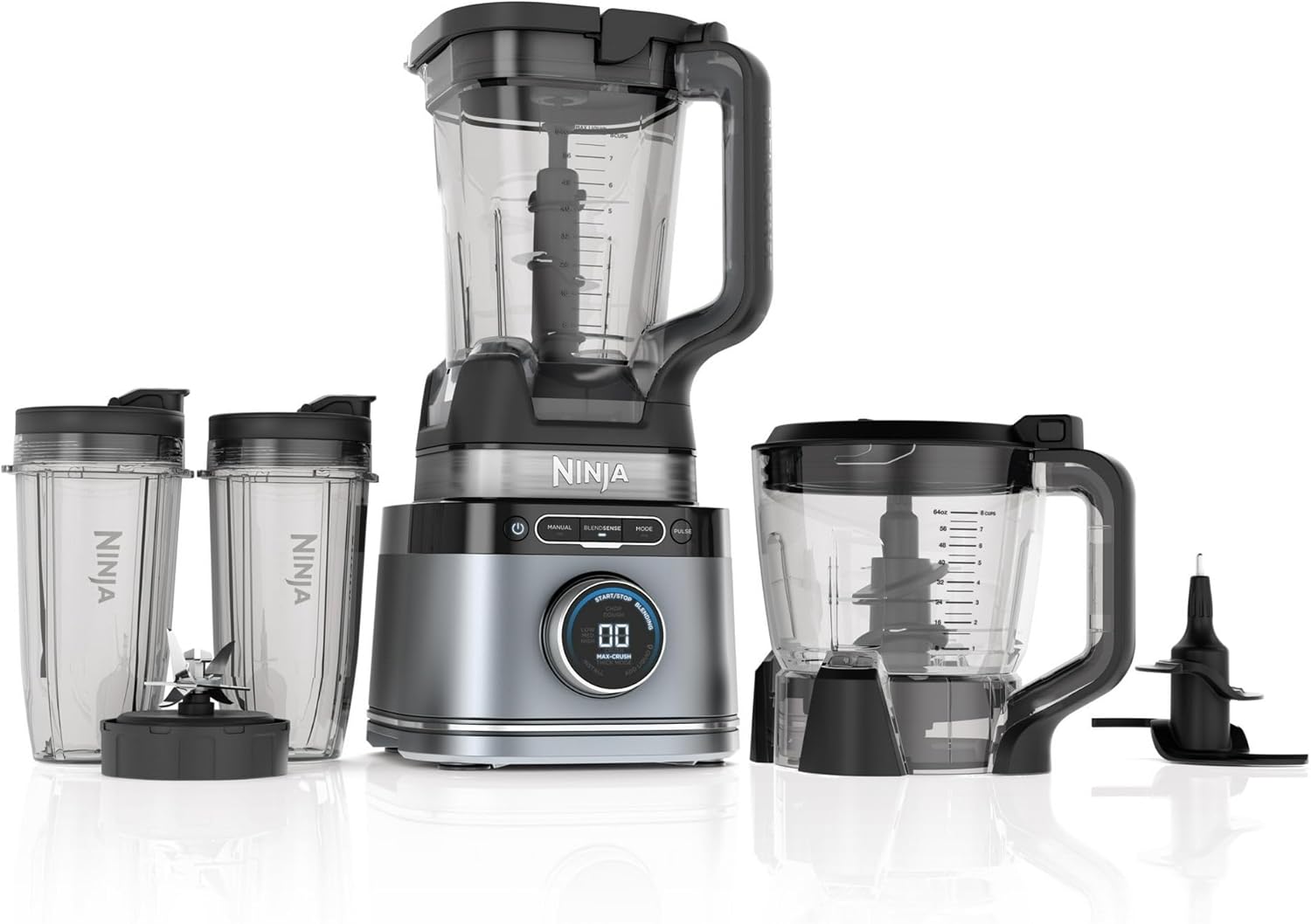 Ninja Detect Kitchen System Power Blender & Food Processor, 1800W Motor, BlendSense Tech, 72oz Pitcher, 24oz Cup, Auto-iQ Presets – Silver