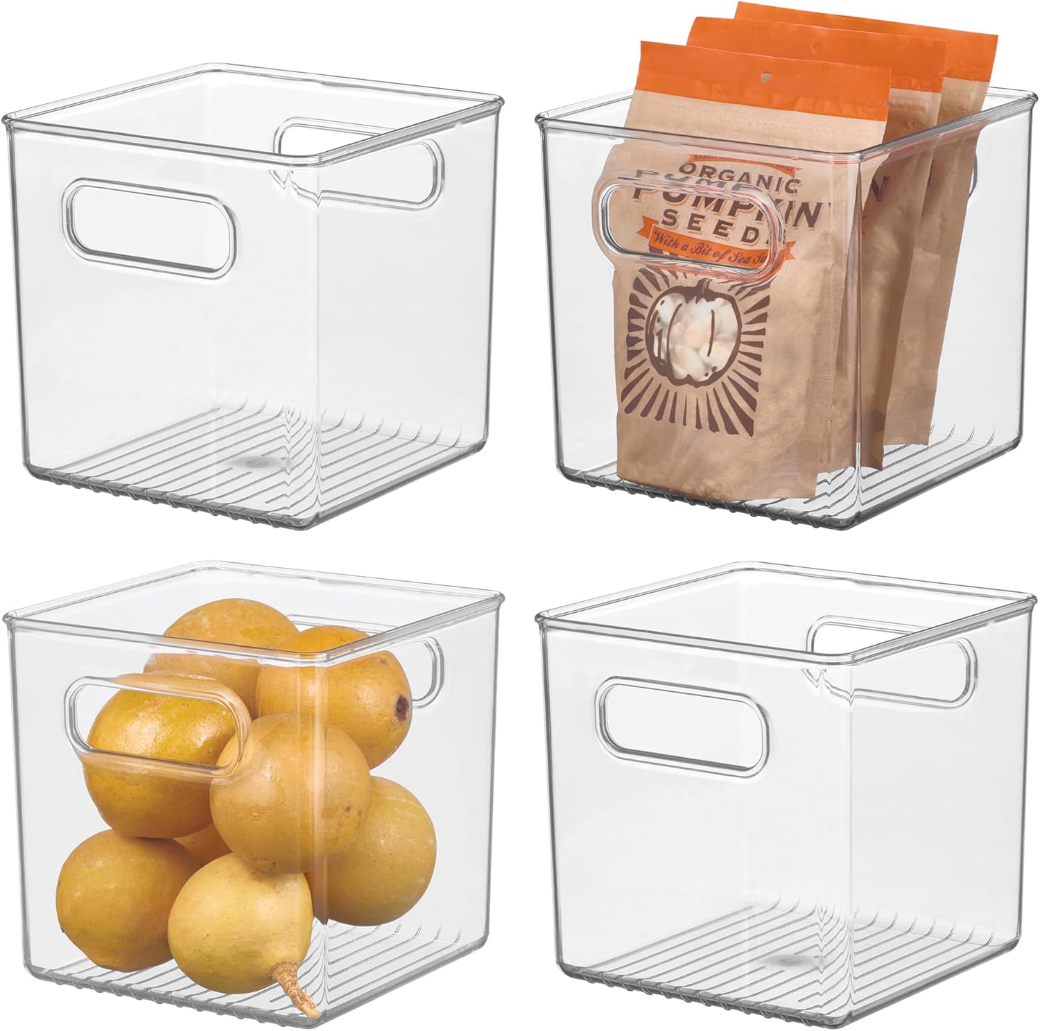 InterDesign iDesign Pantry Storage Bins with Handles - Cube Organizer Bins for Cabinets or Fridge - Set of 4 - Clear