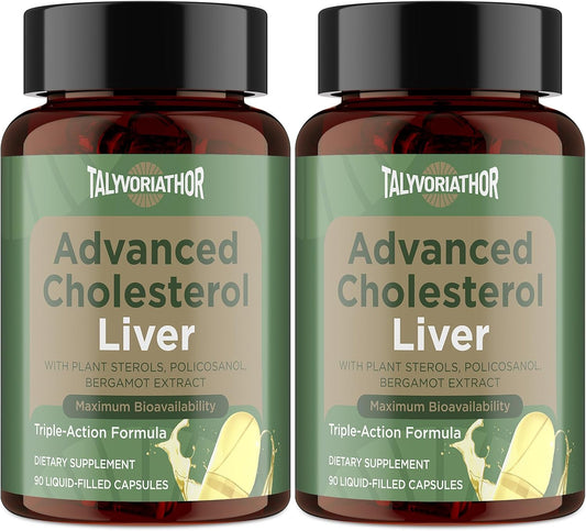 Advanced Cholesterol Lowering Supplements & for High Cholesterol | Liquid-Filled Capsules for Maximum Absorption | Plant Sterols, Policosanol, Bergamot Extract | Triple-Action Formula,180 Capsules